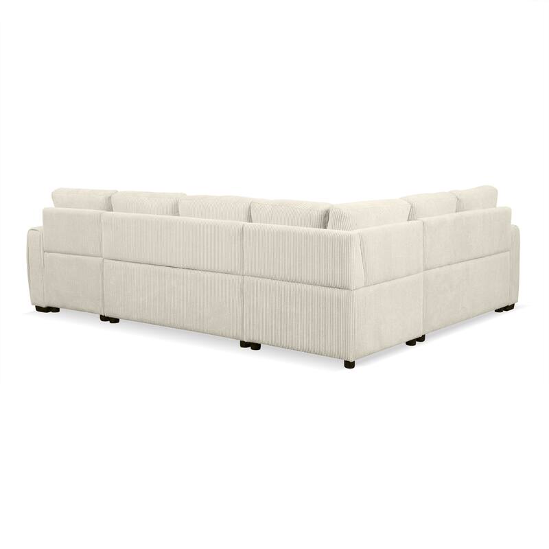 107.5" U-Shaped Corduroy Sectional Sofa with Pull-Out Bed, Storage Chaise, USB Ports and Power Sockets (5-Seater)
