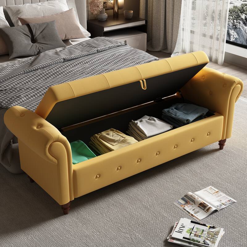 63" Fabric Bed Bench With Storage - Yellow