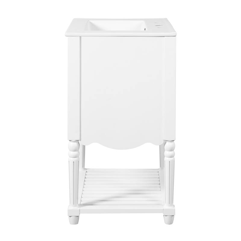 24" Bathroom Vanity with Ceramic Sink, Vintage Wave Design Cabinet with 2 Drawers and Open Shelf