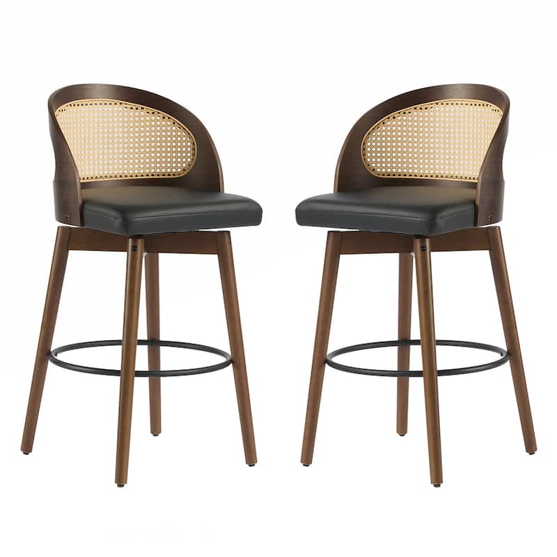 Rattan Fabric Wood Barstool