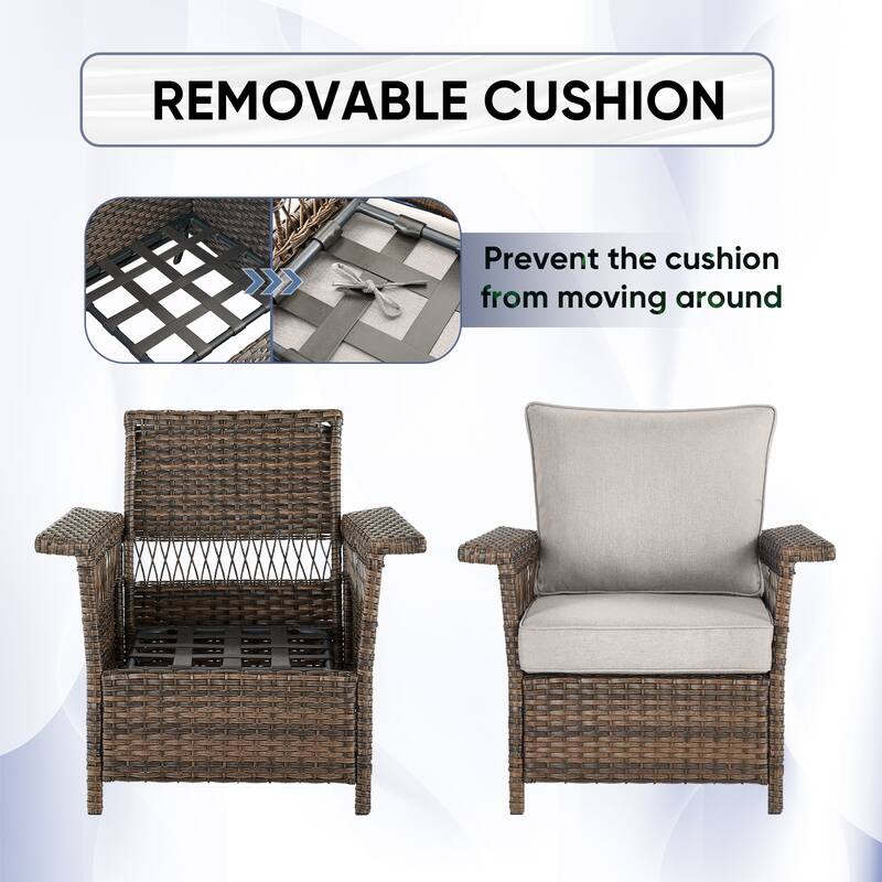 3-Seat Sofa with Coffee Table Patio Chairs, Ottomans