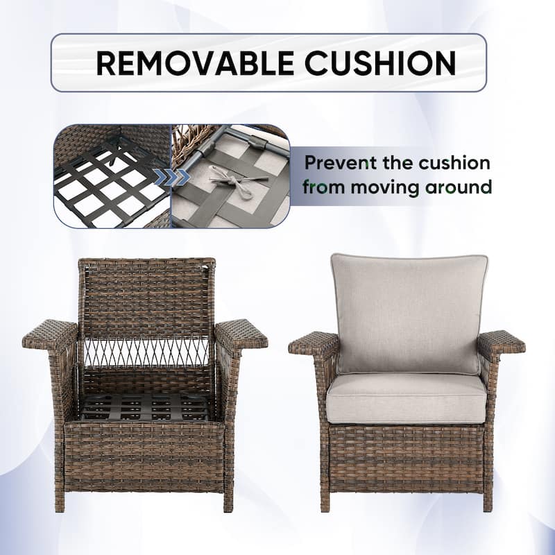 Patio Sofa with Club Chairs, Ottomans, Table
