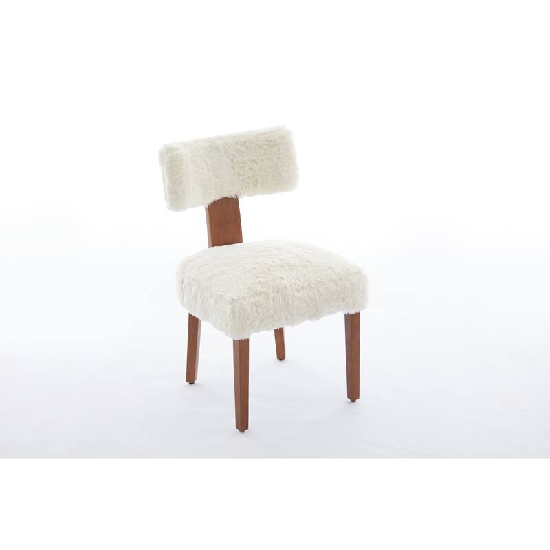 Dining Chairs Set of 2, Fur Fabric Armless Chairs with Curved Wingback and Solid Wood Legs for Dining Room