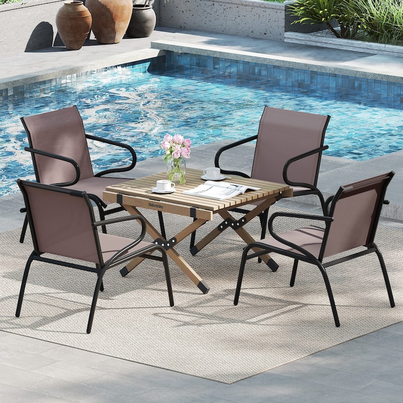 Black and Brown Patio Chairs Set of 2 with Metal Frame, Fabric Seat and Ergonomic Design - 28.5" x 21" x 30.5"