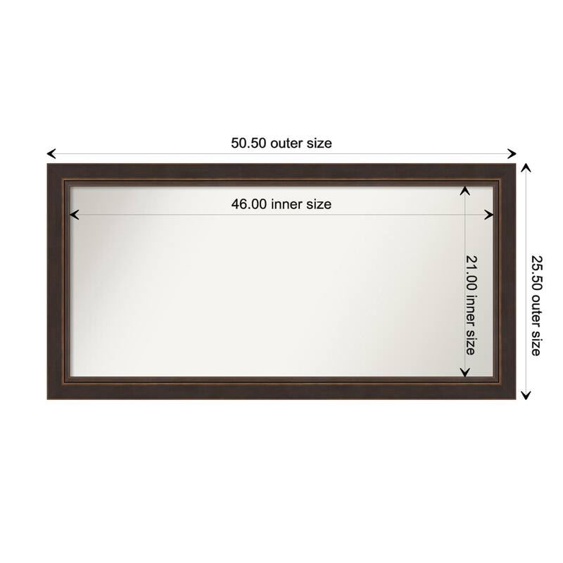 Lara Bronze Framed Non-Beveled Custom Wall Mirror, Bathroom Vanity Mirror - Outer Size: 50.5 x 25.5