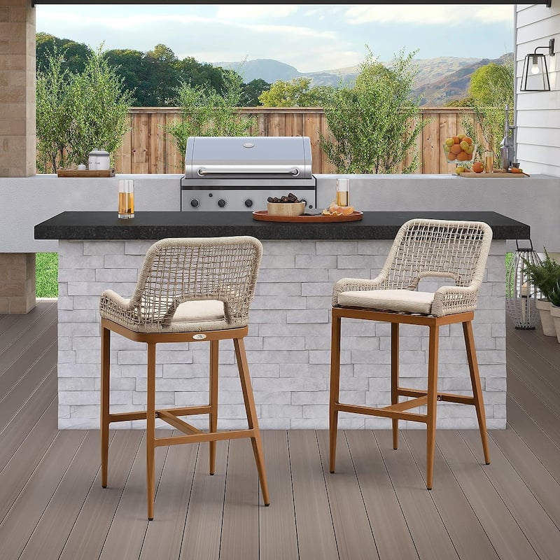 PURPLE LEAF 2 Set Outdoor Bar Stool Chair Set, Modern Counter Height Stool, Cushion Included