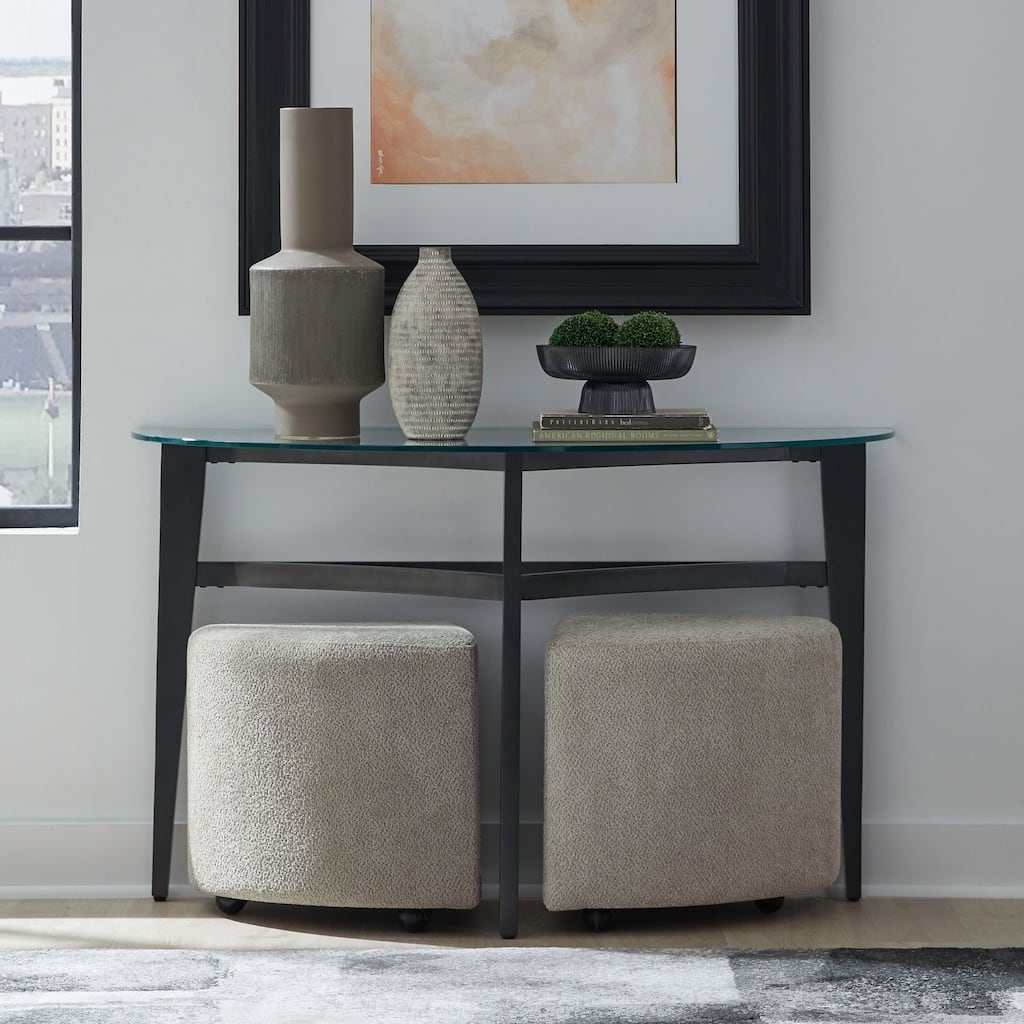 Liberty Furniture Capri Glass Top Sofa Table, Optional Upholstered Ottoman Seats