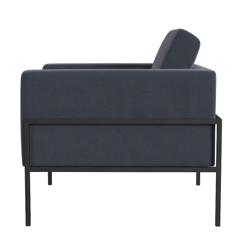 Fiam Accent Armchair, Steel Blue Velvet, Modern Black Metal Legs