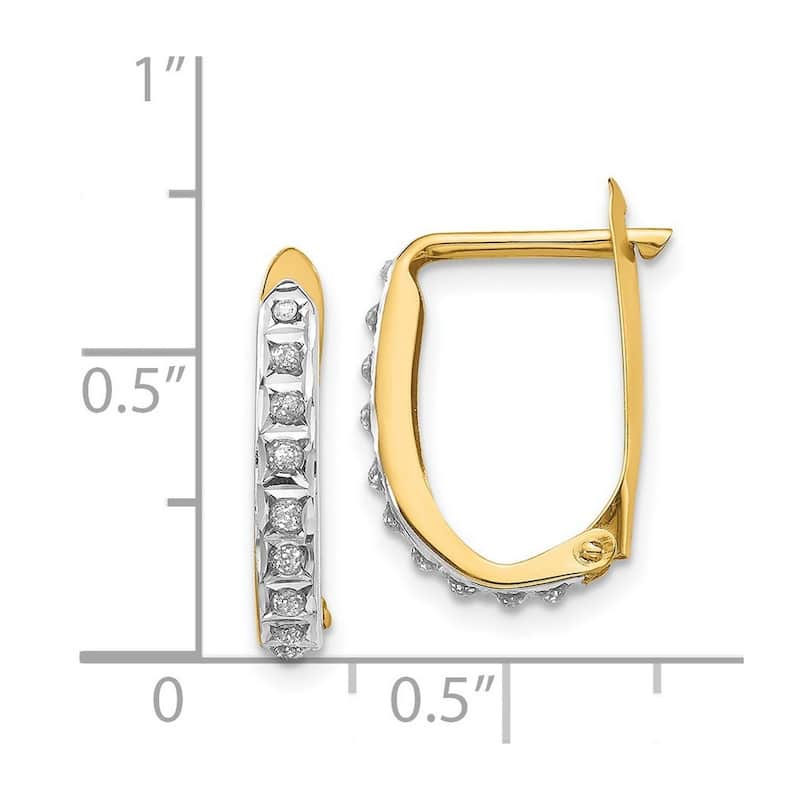 Curata 14k Yellow Gold 16x2mm Diamond Accent Leverback Hinged Hoop Earrings