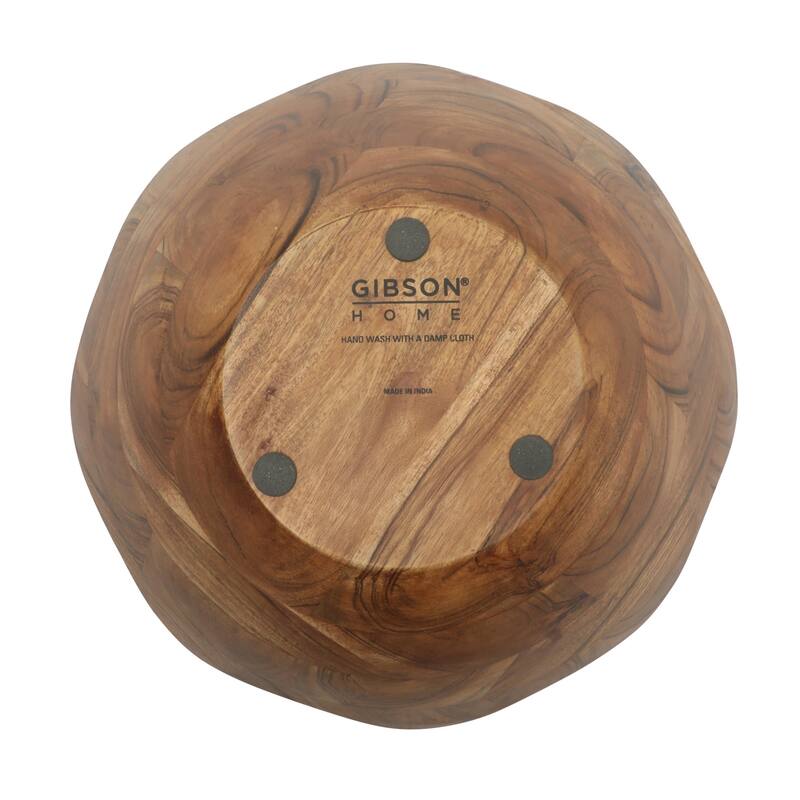 Gibson Home Sandhurst 3-Piece Acacia Wood Salad Bowl Set - 12-Inch Scalloped Serving Bowl with Wooden Salad Servers