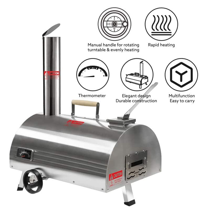 12" Semi-Automatic Rotatable Pizza Ovens with Built-in Thermometer Pizza Cutter Carry Bag