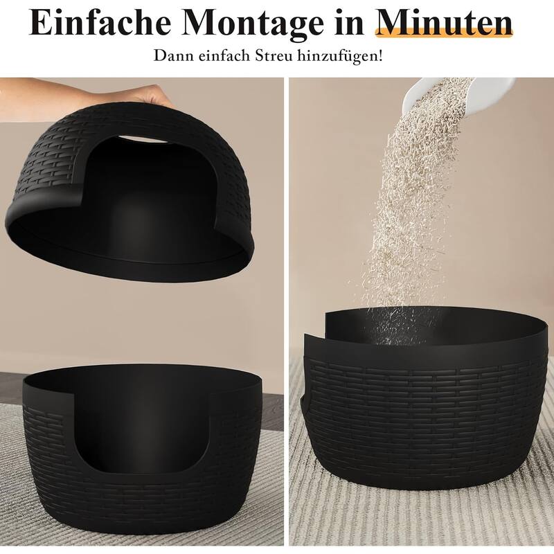 Hidden Litter Box with Faux Plant & Rattan Pattern, Large Cat Enclosure