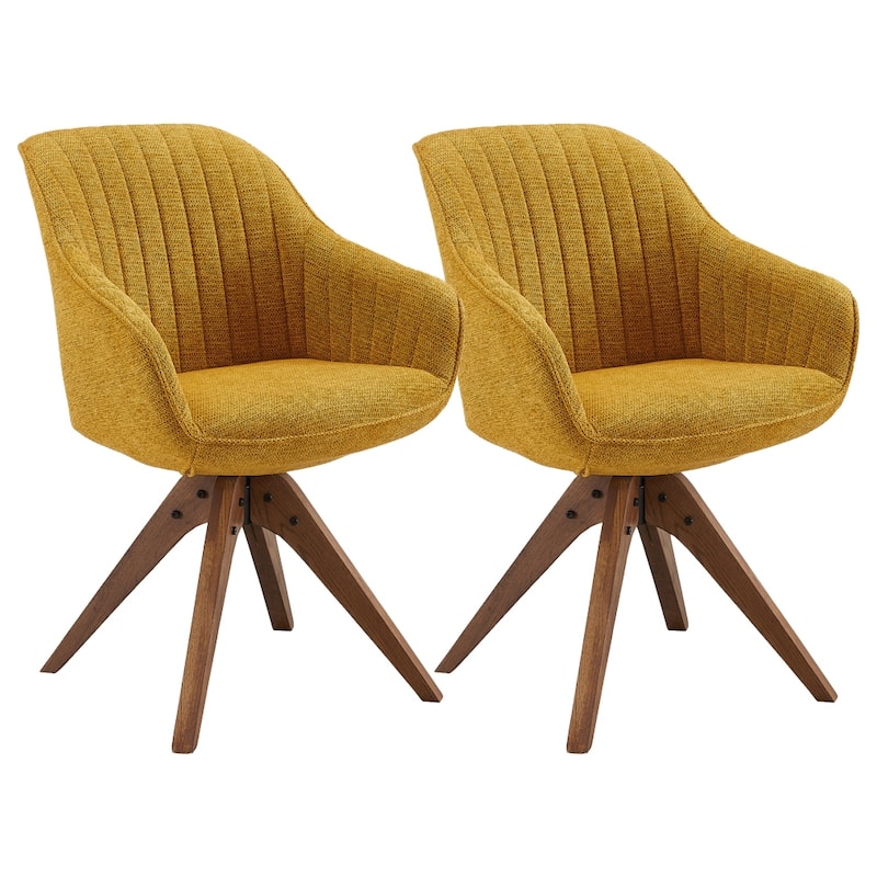 Art Leon Set of 2 Mid-century Swivel Dining Chairs with Wood Legs - Yellow