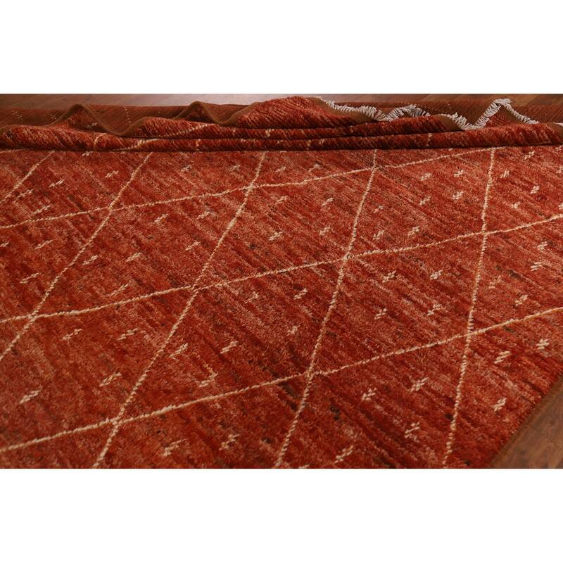 Hand Knotted Oriental 100% Wool Carpet Tribal Trellis Oranges & Rust Moroccan Area Rug - 10' 1'' X 6' 10''