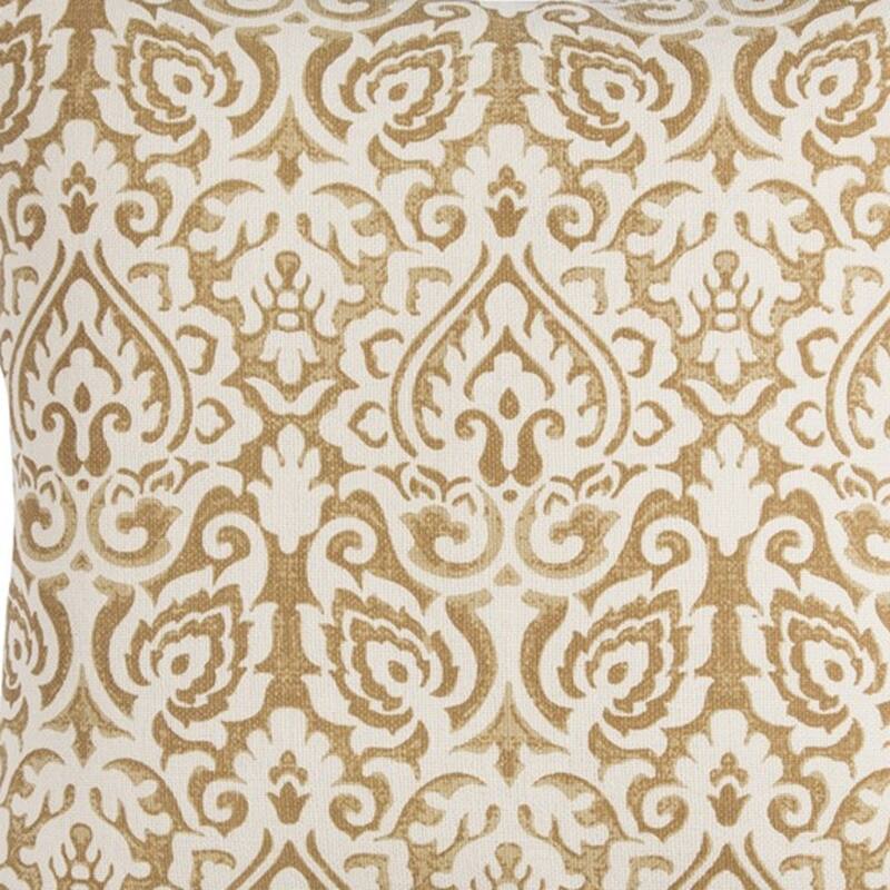 HomeRoots 22" Blue And Natural Damask Cotton Throw Pillow