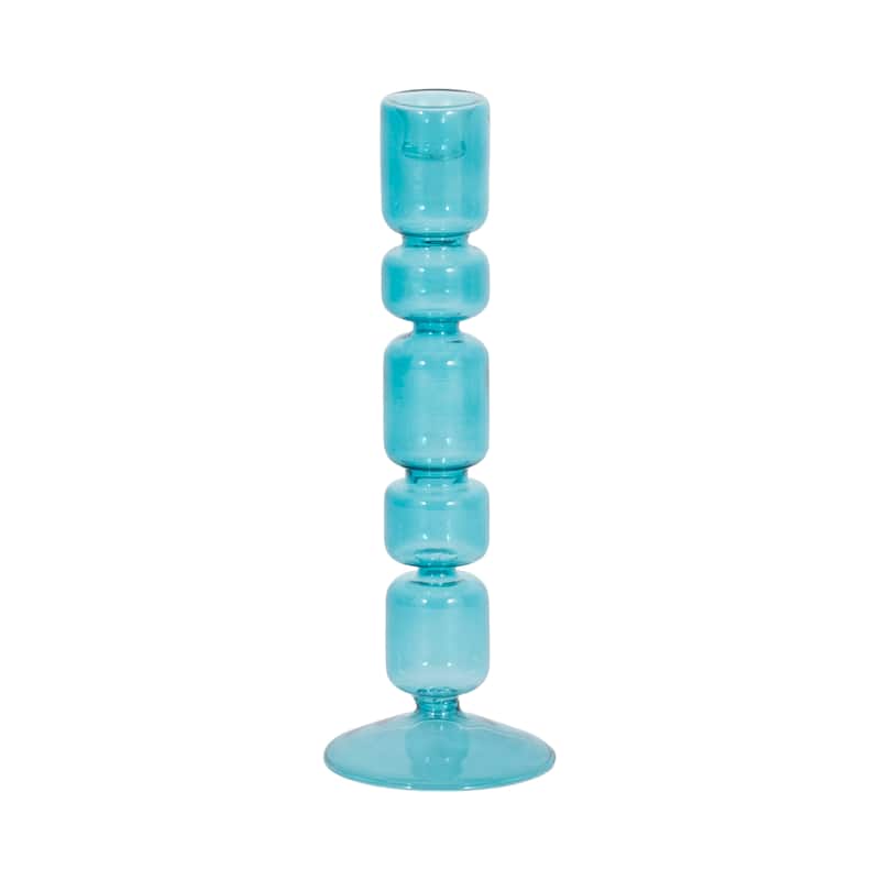 Glass Stacked Mix Bubble Taper Candle Holder - Blue