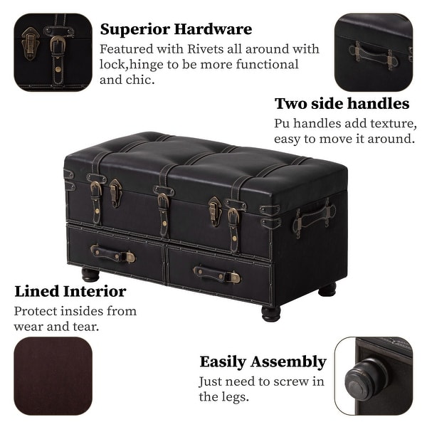 COZAYH Vintage Storage Ottoman Bench, Chest Cabinet with Latch