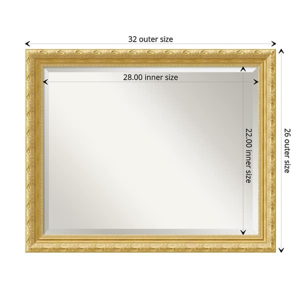 Beveled Wood Wall Mirror, Versailles Gold - Outer Size: 32 x 26 in