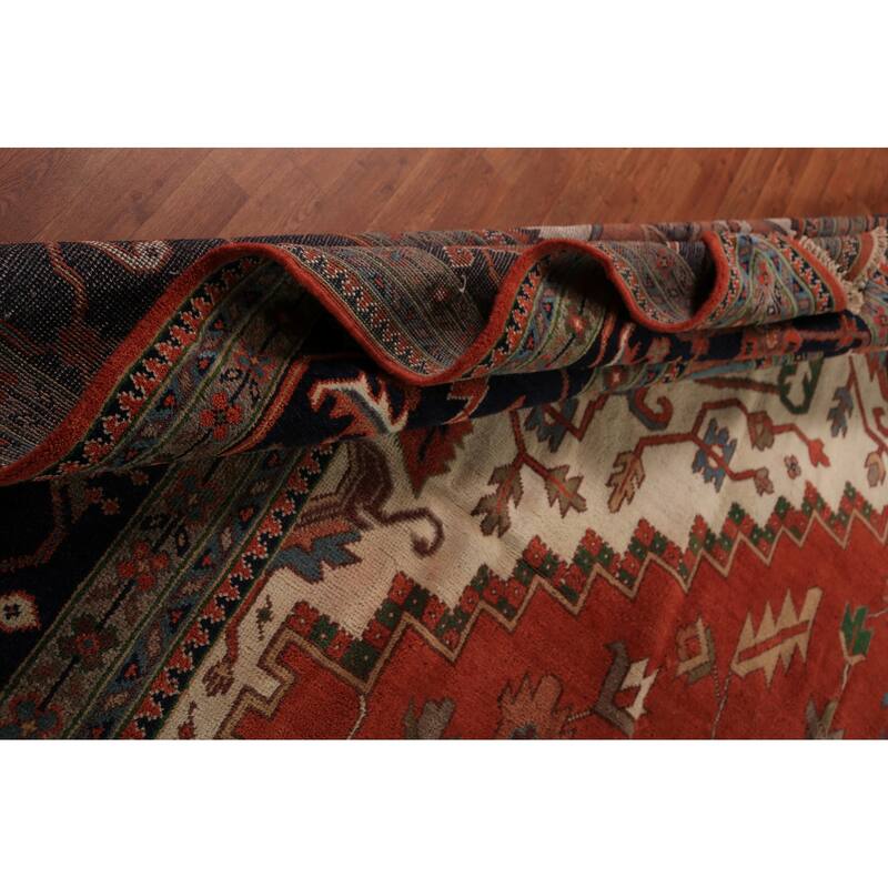 Orange Medallion Heriz Serapi Oriental Large Rug Handmade Wool Carpet - 16'4"x 24'6"