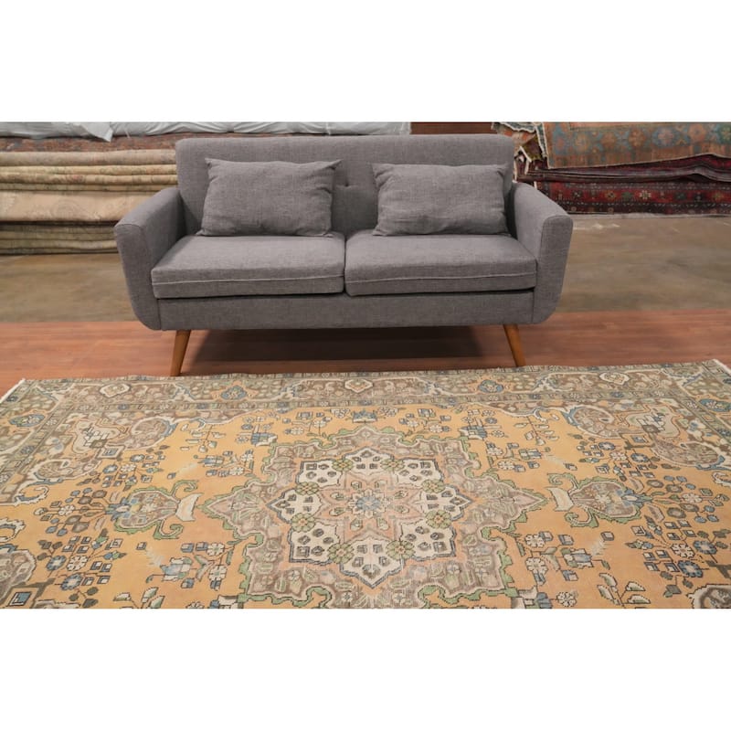 Hand Knotted Oriental 100% Wool Carpet Traditional Floral Oranges & Rust Tabriz Area Rug - 9' 1'' X 6' 3''
