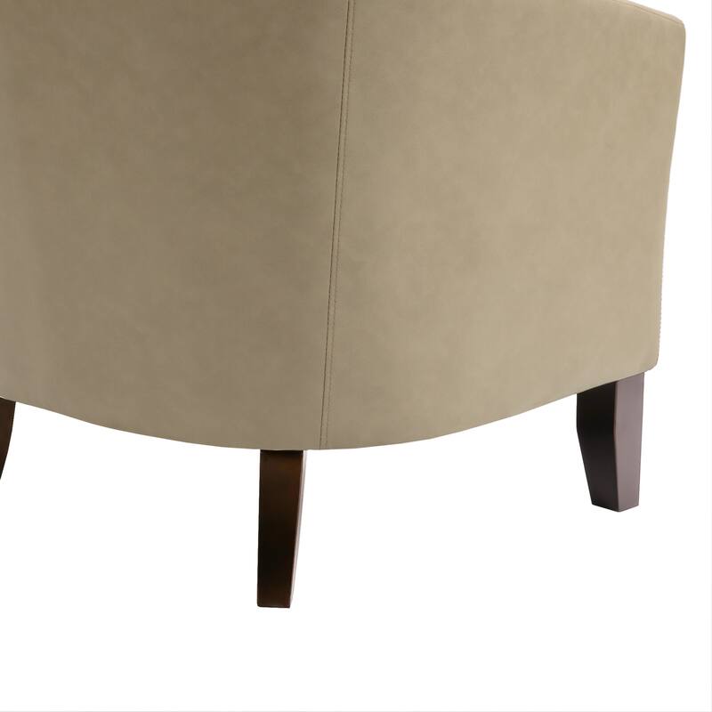 2 Set 29" W Vegan Leather Barrel Accent Chairs with Nailheads Trim