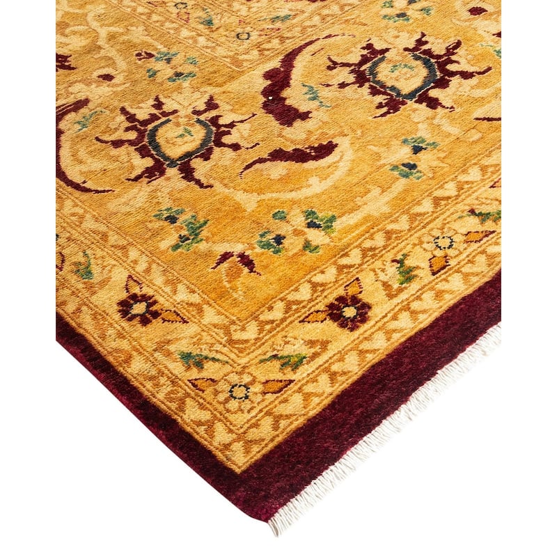 Overton Hand Knotted Wool Vintage Inspired Traditional Ottoman Gold Area Rug - 8' 10" x 12' 0"