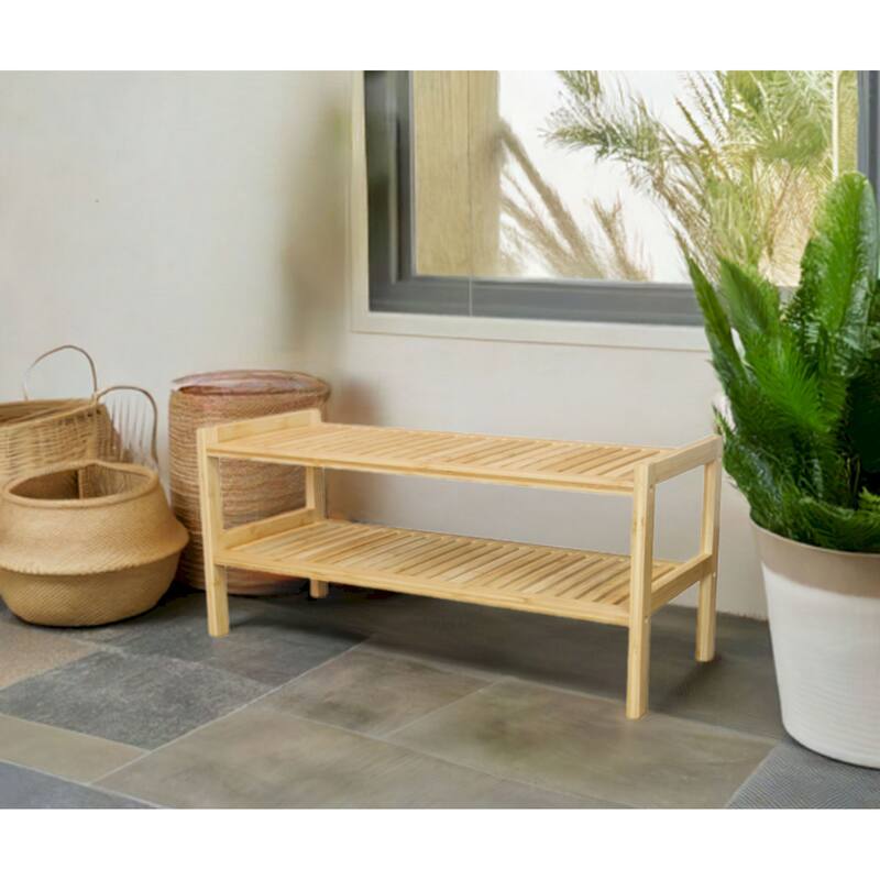 2 Tier Slatted Stackable Solid Bamboo Shoe Rack - 2-Tier
