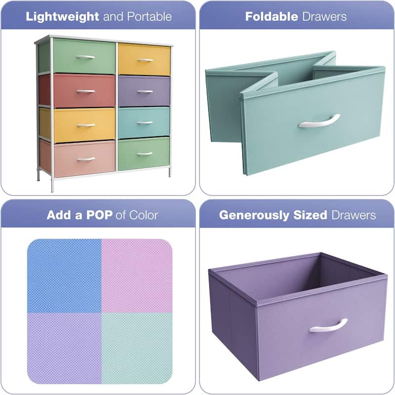 Sorbus Kids Dresser with 8 Drawers - Furniture Storage Chest Tower Unit - Steel Frame, Wood Top, Tie-dye Fabric Bins (Pastel 1)