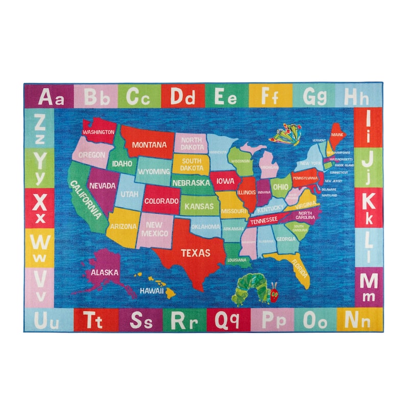 Eric Carle Elementary USA Map Machine Washable Kids Area Rug - 4'11"x6'6" - Blue Multi