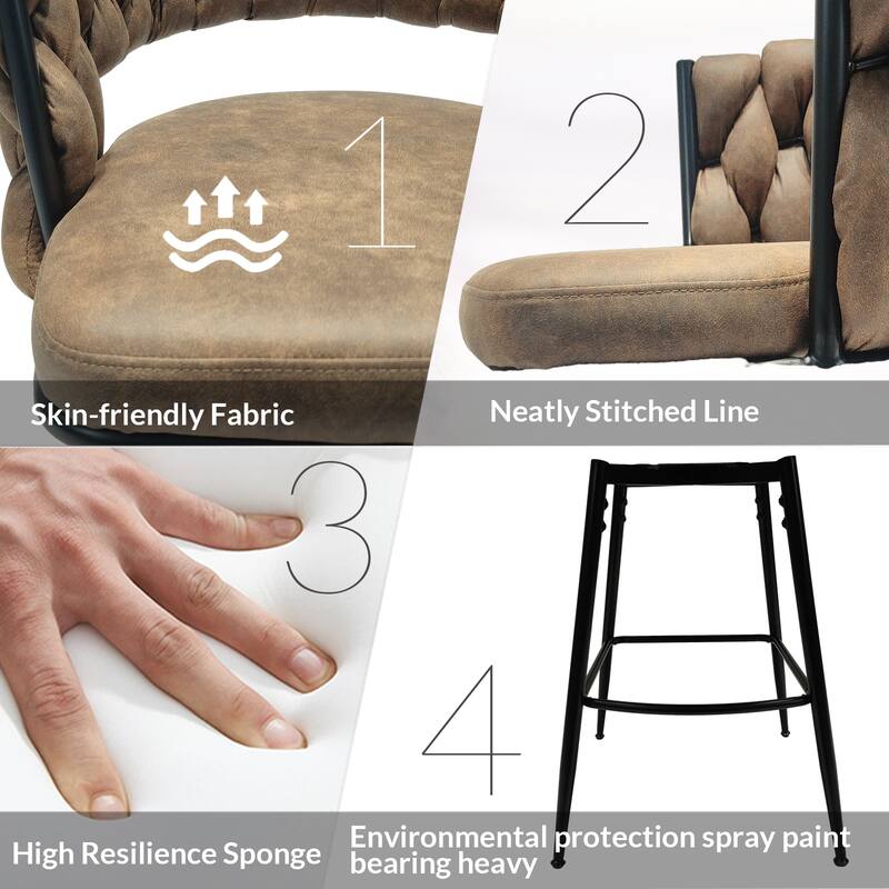 360 Swivel Linen Woven Bar Stool 2pcs Bar Stools with Back Footrest