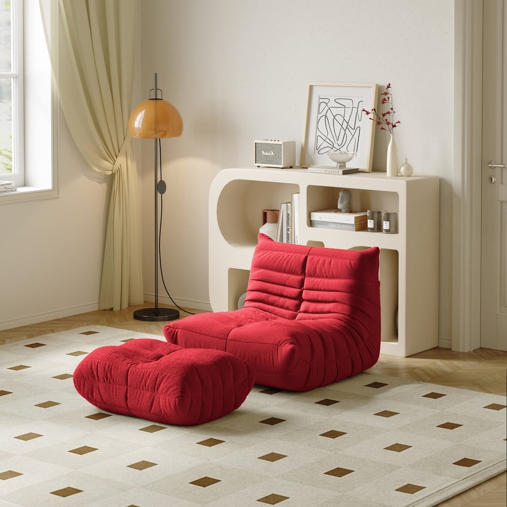 Fireside Chair with Ottoman, Lazy Floor Sofa For Living Room