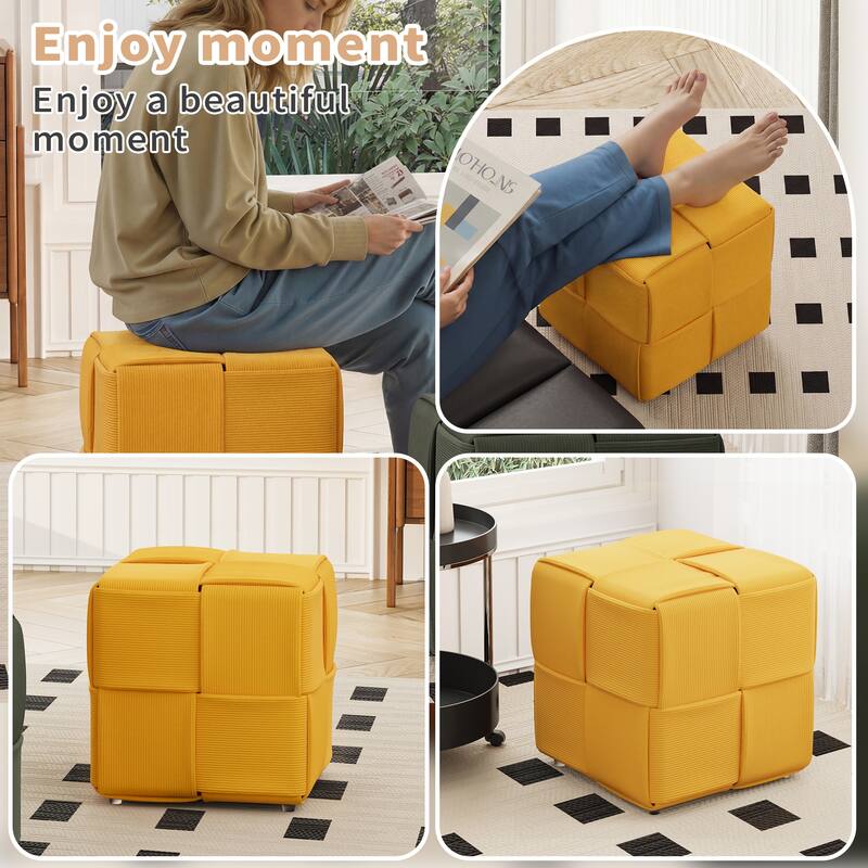 Ottoman Foot Rest Soft and Comfortable Ottoman Square Corduroy Woven Design Sofa Stool