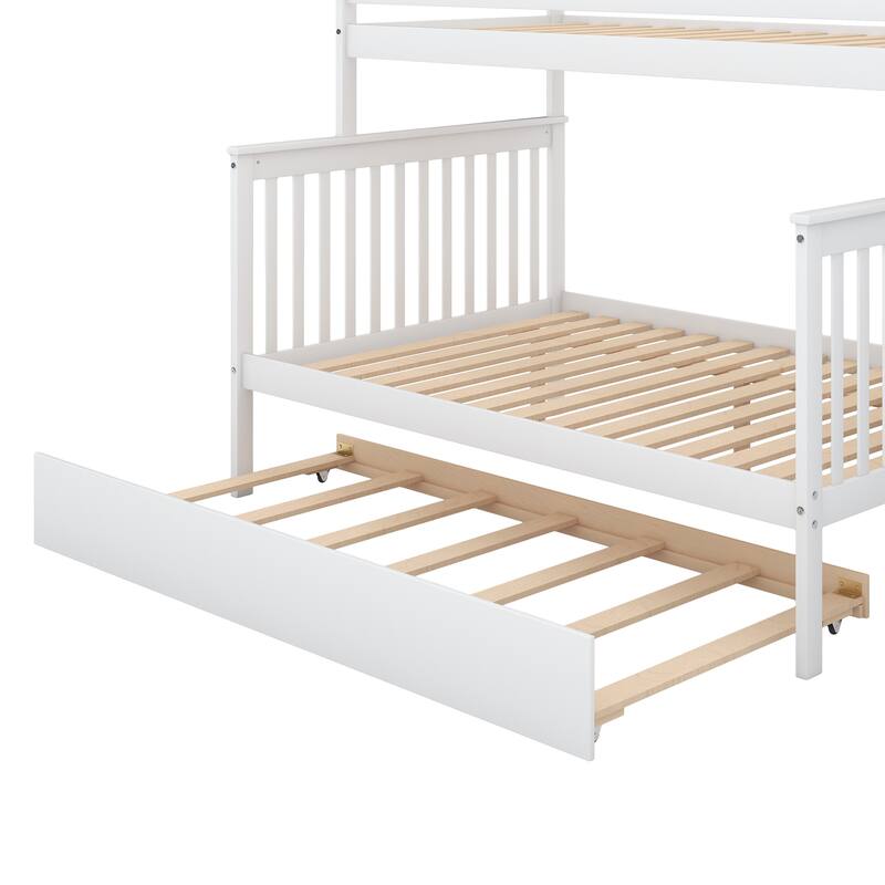 Twin Over Full Bunk Bed with Trundle and Storage Staircase, Space-Saving Design