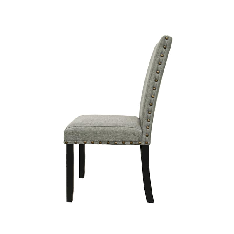 Modern Grey Fabric Dining Chairs with Plush Cushions and Nailhead Trim