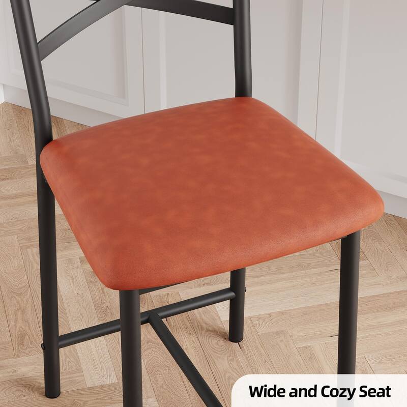 Metal Counter Height Bar Stools with X-Back & PU Leather Cushion, Waterproof Dining Chairs for Kitchen or Restaurant
