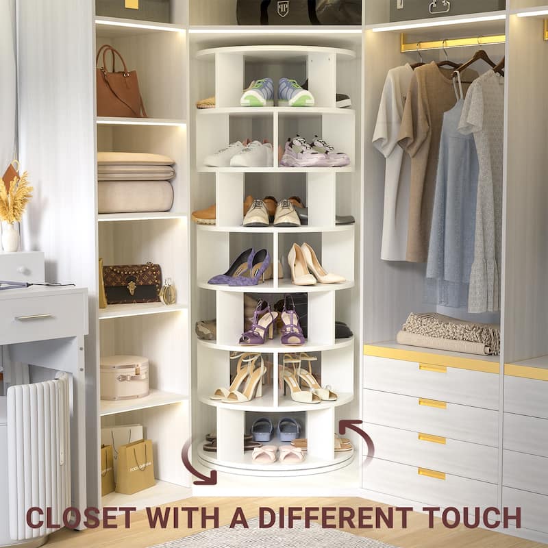 Cimly 7-tier Rotating Shoe Rack Tower, 32-pair Spinning Display Round Shoe Organizer for Closet