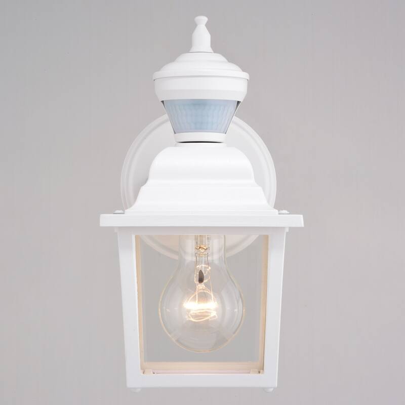 Bedford Aluminum 5.25-in. W 1 Light Motion Sensor Dusk to Dawn Outdoor Wall Lantern Clear Glass