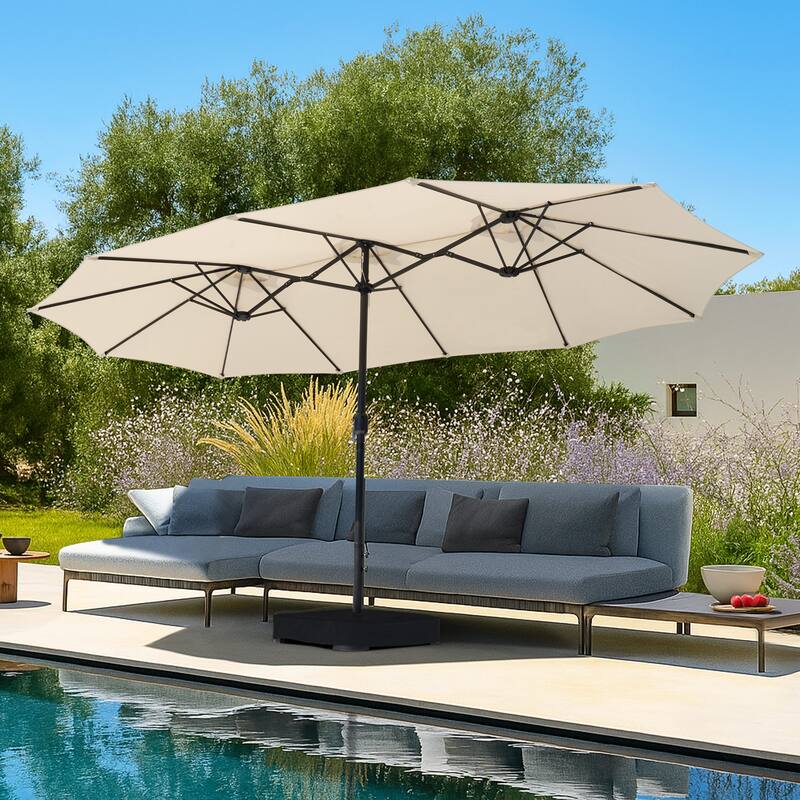 15FT Double-Sided Patio Umbrella with Umbrella Base and 2 Sandbags