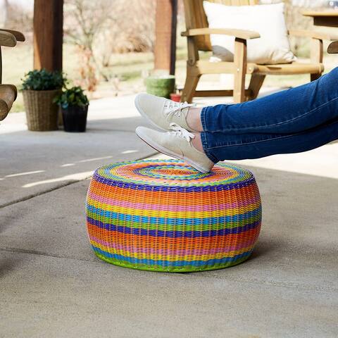 Colorful Indoor Outdoor Resin Wicker Low Barrel Basket Side Table/Ottoman