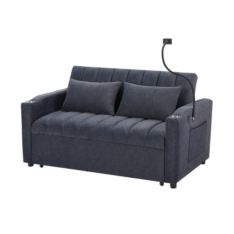 3-in-1 Convertible Sleeper Sofa Bed, Futon Couches with Adjustable Back and Pillows, 2-Seater Loveseat Sofa with Storage Pockets