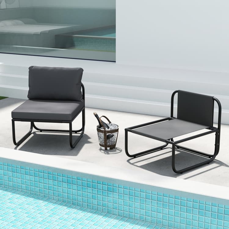 Grey-Black Fabric Metal Outdoor Chairs Set of 2 with Cushions - 25.5" x 23.5" x 23"