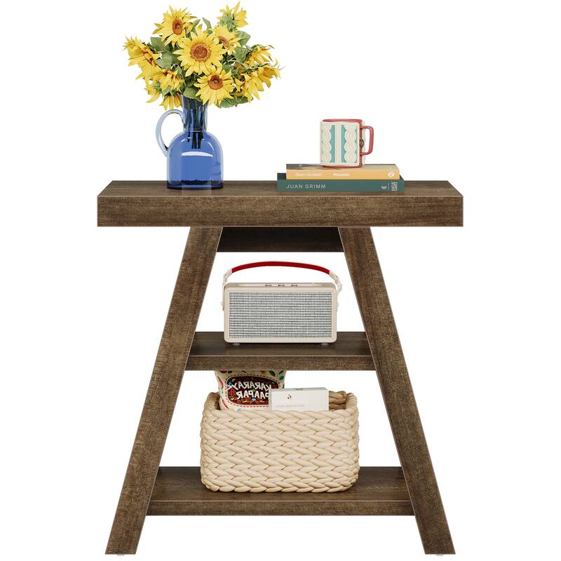 End Table with Shelf, Wooden Side Table, Sofa/Bedside Table, Nightstand for Living Room, Bedroom