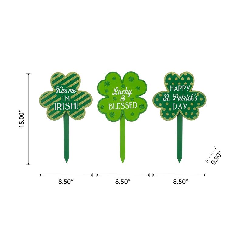 Glitzhome Set of 3 Wooden St. Patrick's Shamrocks Yard Stakes