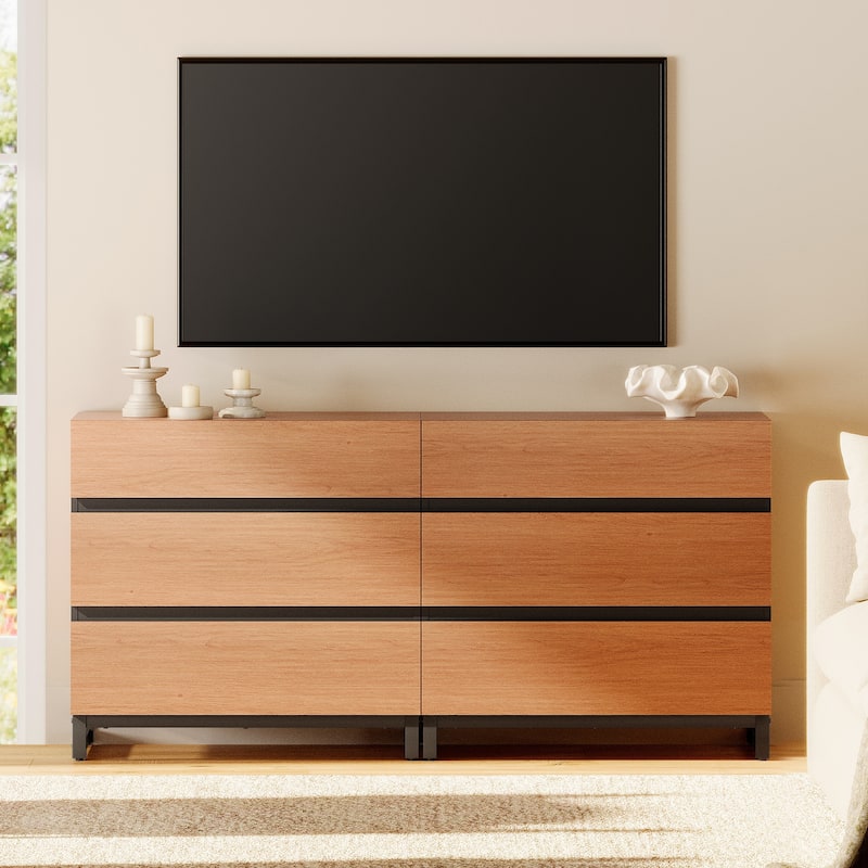 Dresser for Bedroom, Closet Organizers and Storage, Chest of Drawers with Metal Base, Modern Wood Dresser for Living Room