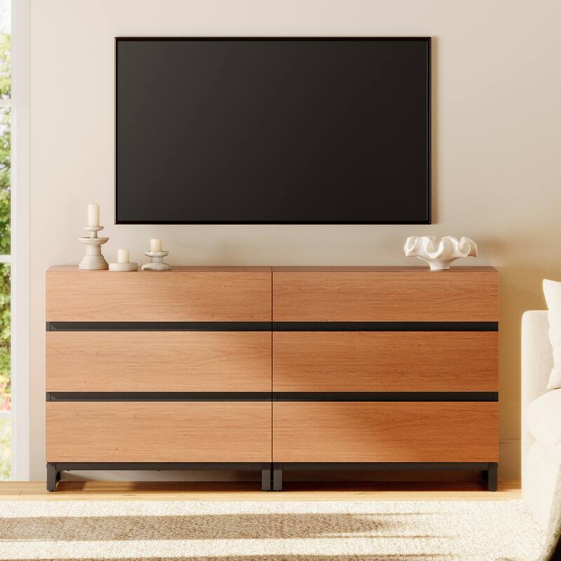 Modern TV Stand, Entertainment Center TV Console Table with Drawers and Metal Base, Media Console for Living Room, Bedroom