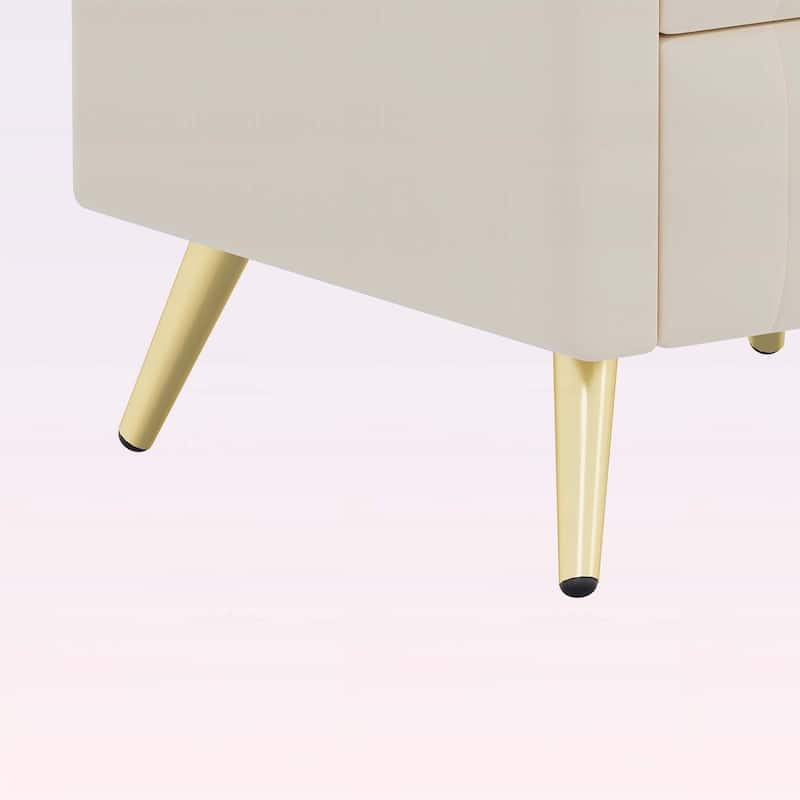 Modern Nightstand with 3 Drawers and Metal Legs&Handles,with Marbling Stickers Worktop