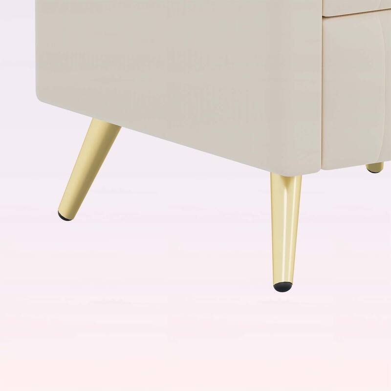 Stylish Design Upholstered Nightstand with 3 Drawers and Metal Legs & Handles