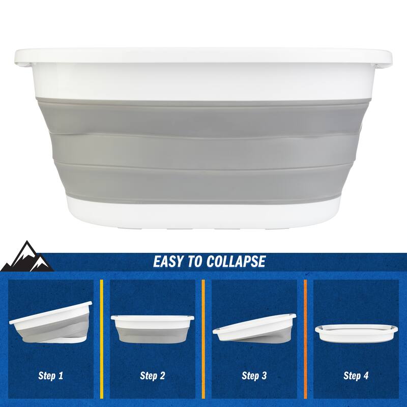 Collapsible Laundry Basket - 10.3-Gallon Portable Sink - Multipurpose Plastic Bin - Camping Essentials by Wakeman Outdoors