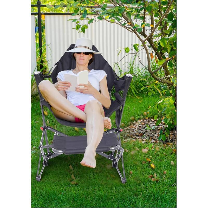 Hammock Camping Chair with Footrest, Camping Chair, Hammock with Stand, Swing Chair, with Cup Holder, Side Pocket, Heavy Duty