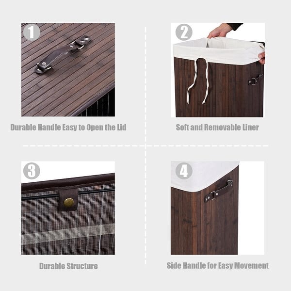 Costway Rectangle Bamboo Hamper Laundry Basket Washing Cloth Bin Overstock 18551622 Cotton and linen storage bag; usd